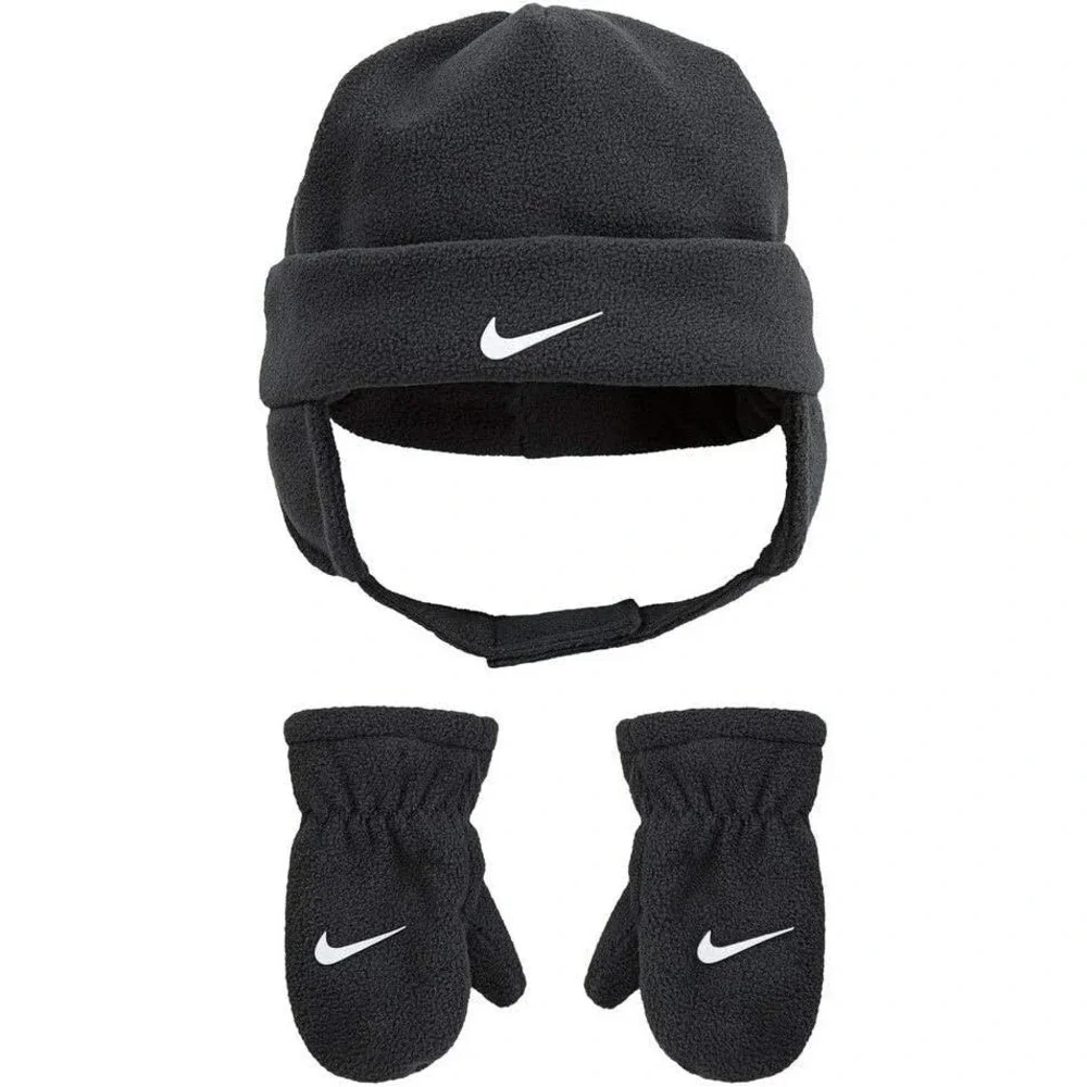 New Nike Toddler Boys Fleece Trapper Hat and Mittens 2 Piece Set - Picture 1 of 8
